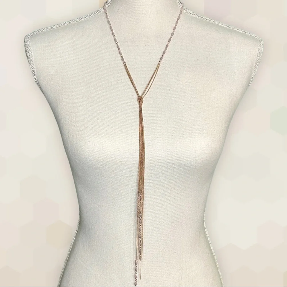 NEW Whimsical Mauve Mixed Stones & Chain Knotted Tassel Necklace - Picture 8 of 8